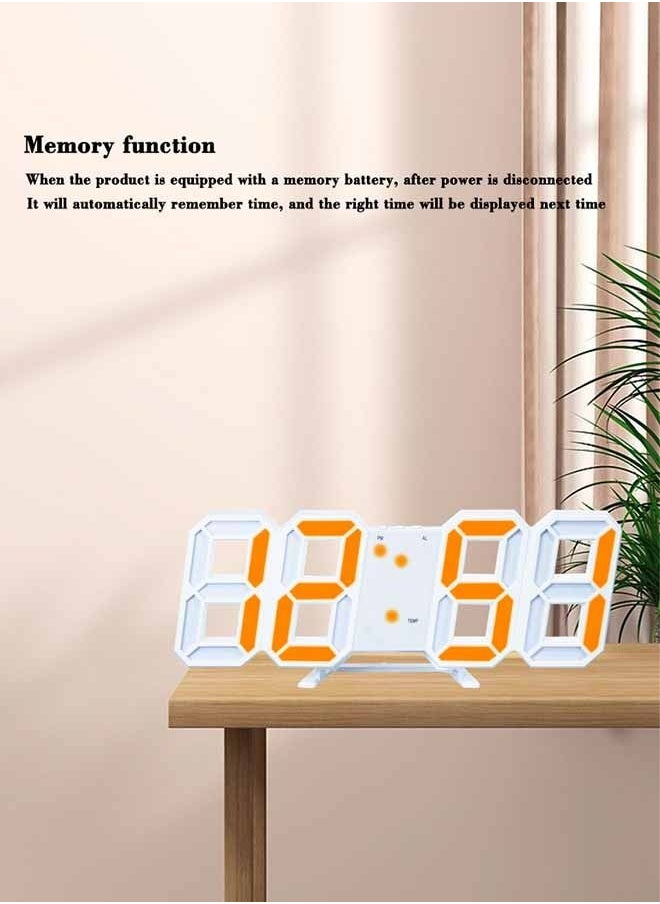 3D Wall Led Alarm Digital Clock White Number Time Clock with Automatic Brightness Adjustable, 12/24 Hr Time/Date Temperature Display, Electric Nightlight Alarm Clock for Modern Home Decoration