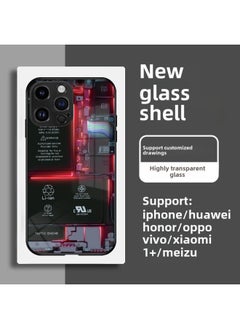 Circuit Board Phone Case For 13 14promax Creative 12 Cool 15 Model Glass Case Funny Digital Computer IPhone Protective Cover-Color:High Permeability Glass Shell-graphite Black-electric Plate Red-App