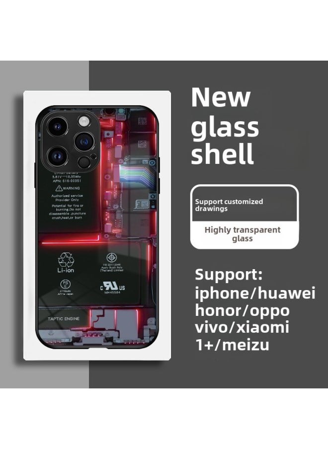 Generic - Circuit Board Phone Case For 13 14promax Creative 12 Cool 15 Model Glass Case Funny Digital Computer IPhone Protective Cover-Color:High Permeability Glass Shell-graphite Black-electric Plate Red-App - Image 1