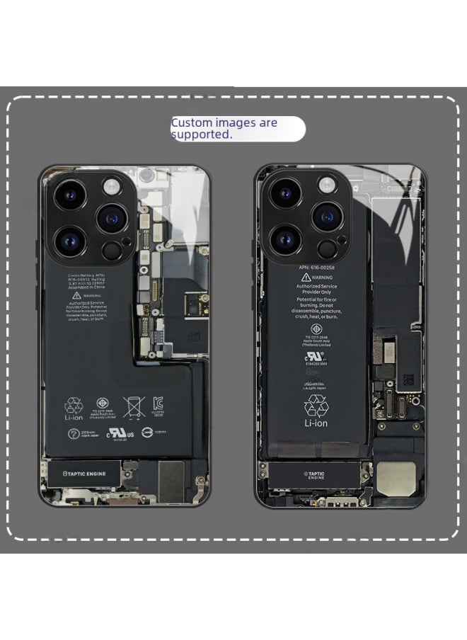 Generic - Circuit Board Phone Case For 13 14promax Creative 12 Cool 15 Model Glass Case Funny Digital Computer IPhone Protective Cover-Color:High Permeability Glass Shell-graphite Black-electric Plate Red-App - Image 1