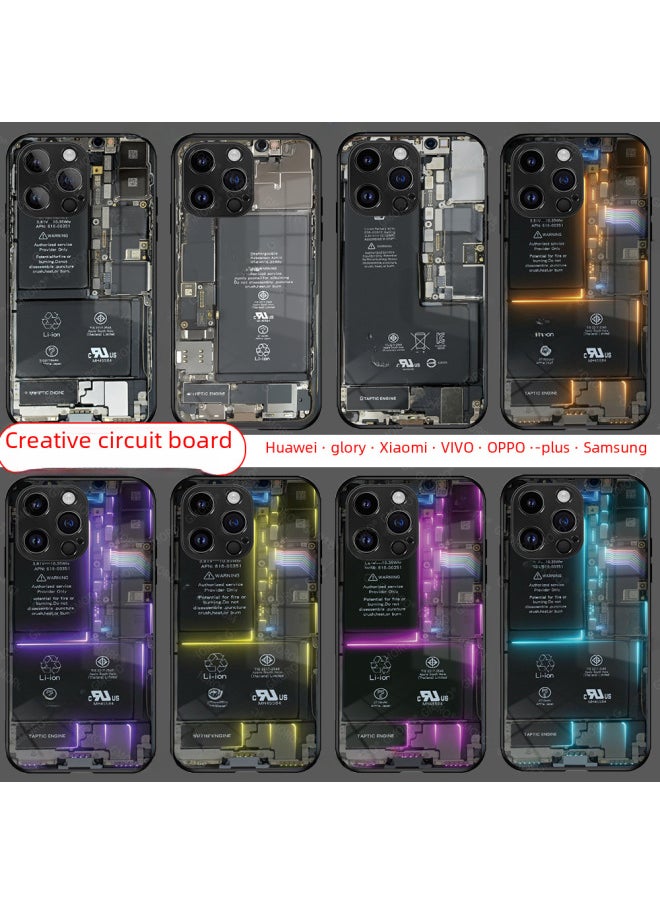 Generic - Circuit Board Phone Case For 13 14promax Creative 12 Cool 15 Model Glass Case Funny Digital Computer IPhone Protective Cover-Color:High Permeability Glass Shell-graphite Black-electric Plate Red-App - Image 1