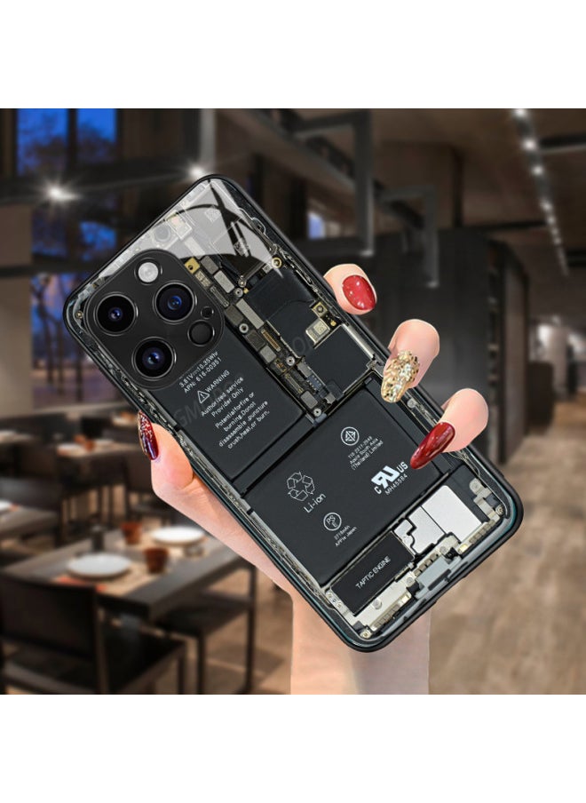 Generic - Circuit Board Phone Case For 13 14promax Creative 12 Cool 15 Model Glass Case Funny Digital Computer IPhone Protective Cover-Color:High Permeability Glass Shell-graphite Black-electric Plate Red-App - Image 1