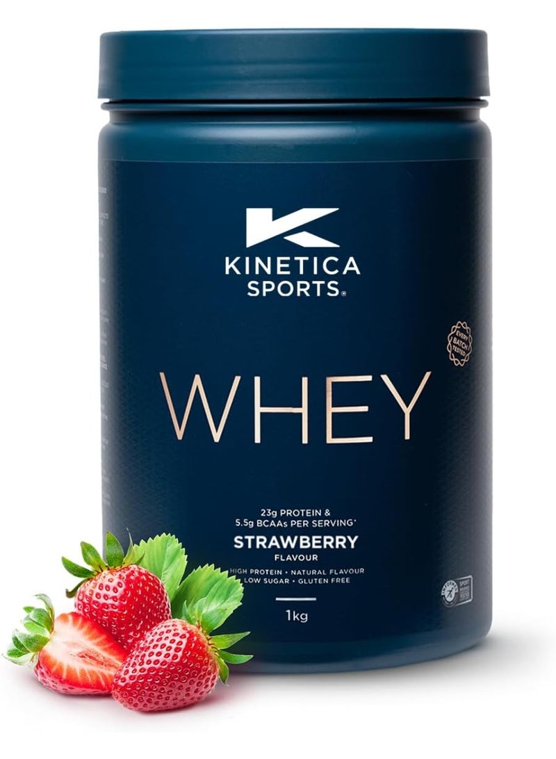Kinetica Protein Powder Strawberry 1kg, 23g Protein per Serving, 33 Servings, Whey Protein from EU Grass-Fed Cows, Excellent Mixability & Taste
