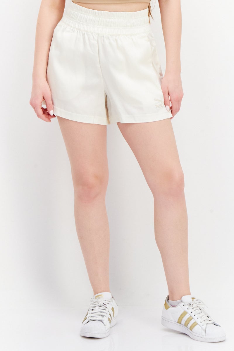 PUMA Women Sportswear Fit Embroidered Logo Pull-On Shorts, Off White  - Image 1