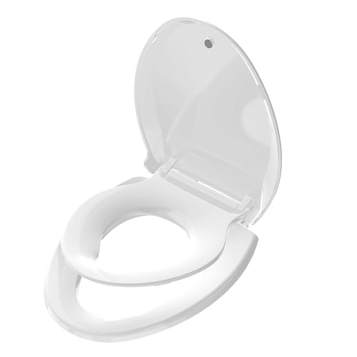 Aünsffer Family Toilet Seat Elongated, Built-in Toddler Potty Training Seat, Baby Toilet lid 2 in 1 Soft Close Quiet with Magnet, Easy Clean PP Material Safe and No Loosen (White Elongated 18.5 Inch) - Image 1