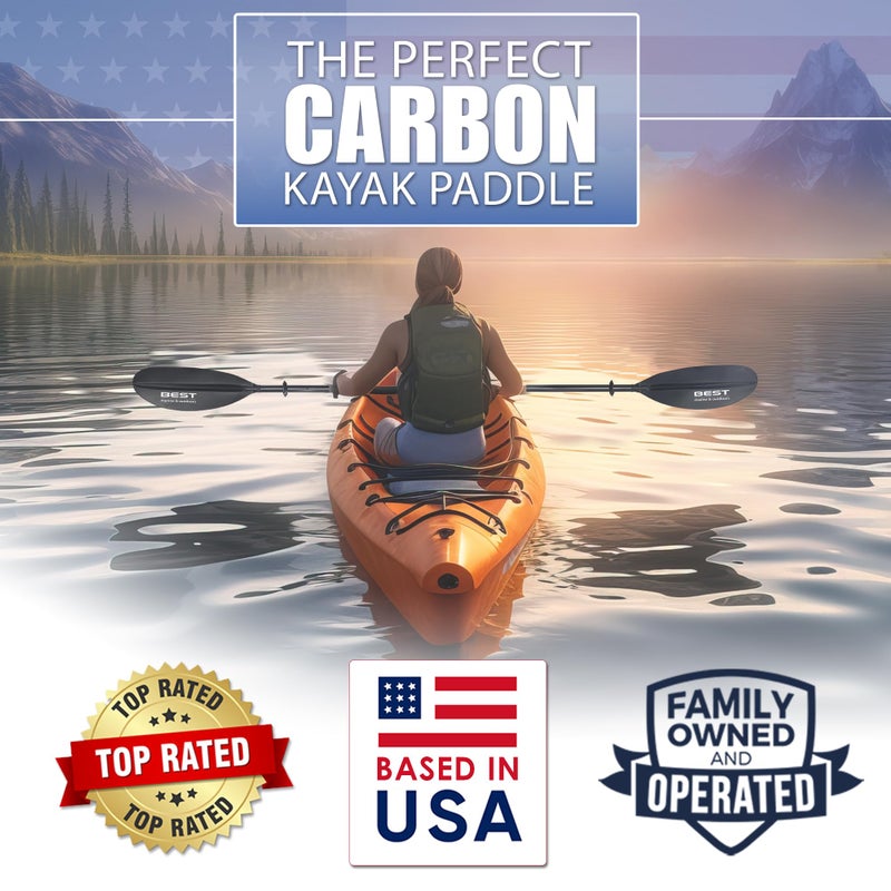 Best Marine and Outdoors أفضل مجداف كاياك بحري وخارجي، عمود من ألياف الكربون وشفرات من بولي بروبيلين مدعمة بالألياف الزجاجية، 220 سم، 234 سم، 250 سم، مجاديف كاياك خفيفة للبالغين (أسود، 234) - Image 2