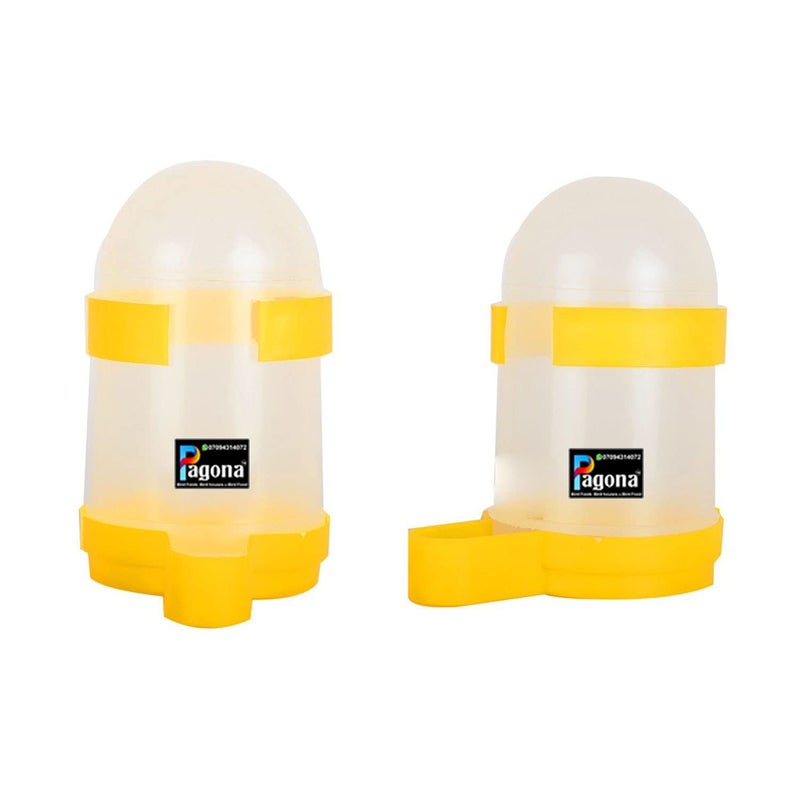 - Yellow Color Bird Water & Food Plastic Hanging Feeder Suitable for Cage Birds Like Love Birds, Finches, Cockatiel & Ext (Set of 2) (200ML)
