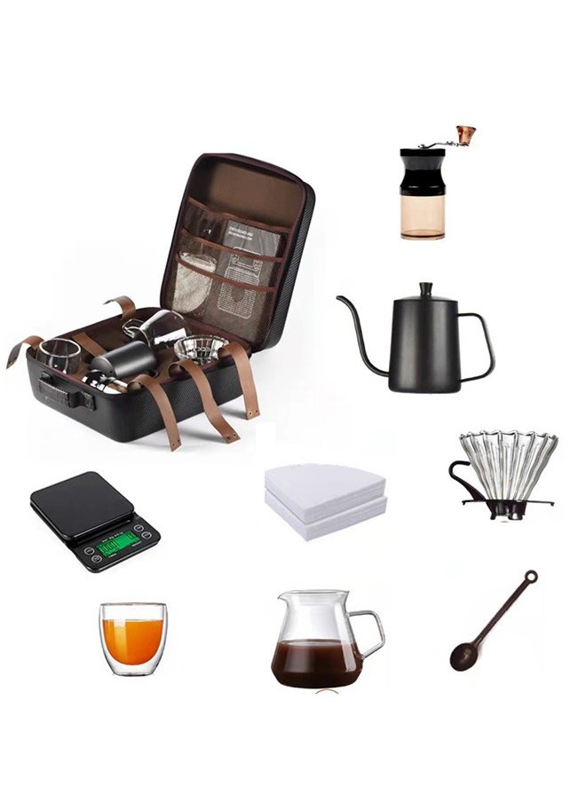 Generic - Travel hand-brewed coffee pot set, hand-ground coffee pot, full set of appliances, filter cup, hand-brewed pot combination storage gift box - Image 1
