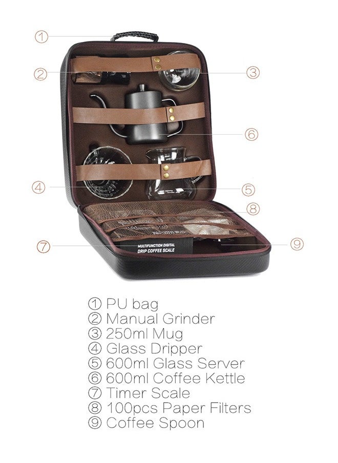 Generic - Travel hand-brewed coffee pot set, hand-ground coffee pot, full set of appliances, filter cup, hand-brewed pot combination storage gift box - Image 1