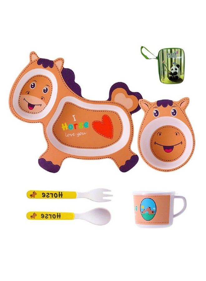FunBlast 5 Pcs Cartoon Theme Bamboo Fiber Baby Feeding Set Tableware Baby Crockery Dining Set Feeding Set For New Born And Toddlers - Image 1