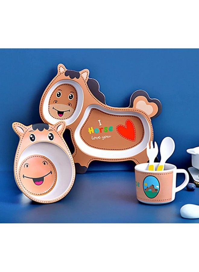 FunBlast 5 Pcs Cartoon Theme Bamboo Fiber Baby Feeding Set Tableware Baby Crockery Dining Set Feeding Set For New Born And Toddlers - Image 3