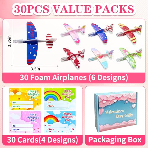 QETRABONE 30 Pcs Valentines Day Gifts Foam Airplanes with Valentines Cards Valentines Day Gifts for Classroom Airplane Party Favors Exchange Prizes - Image 5