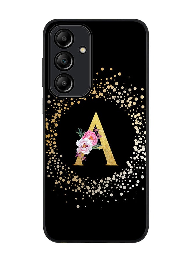 Stylizedd Rugged Black Edge Case for Samsung Galaxy A55, Slim fit Case Thin Cover- Custom Monogram Initial Letter Floral Pattern Alphabet - A (Black) - Image 1