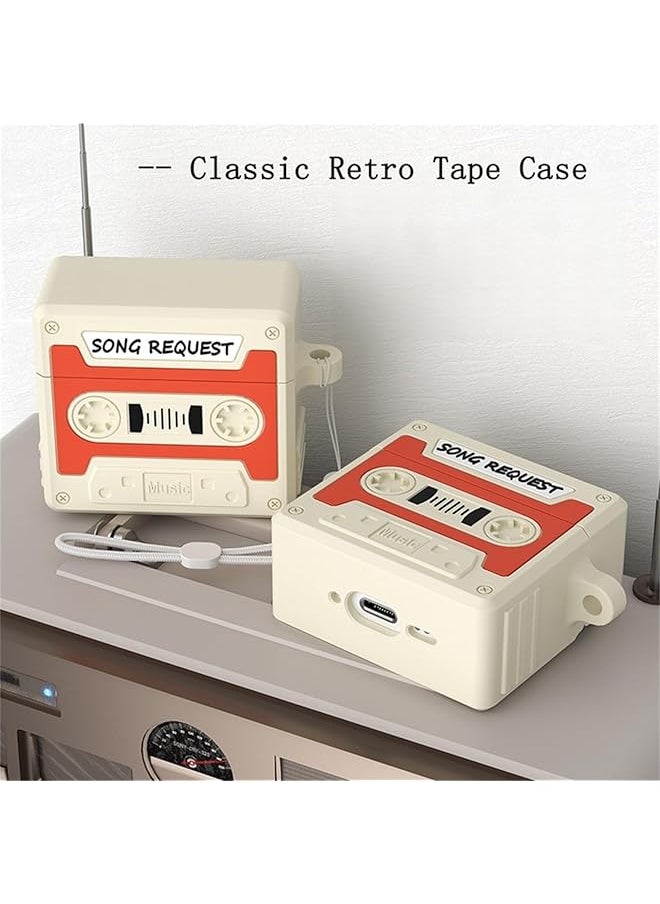 Compatible With Airpods 4 Case Cover Cassette Tape Recorder Cover Shockproof Protective Silicone Case With Lanyard For Airpods 4Th Generation 2024 Released