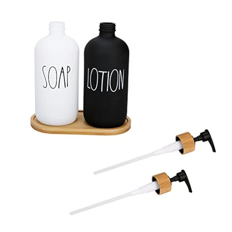 AfooBezos Soap Dispenser Bathroom Set, Hand Soap and Lotion Dispenser Set with Tray for Bathroom, Black and White Bathroom Decor Modern Farmhouse Decor Kitchen Art Dish Soap Holder (Black & White) - Image 4