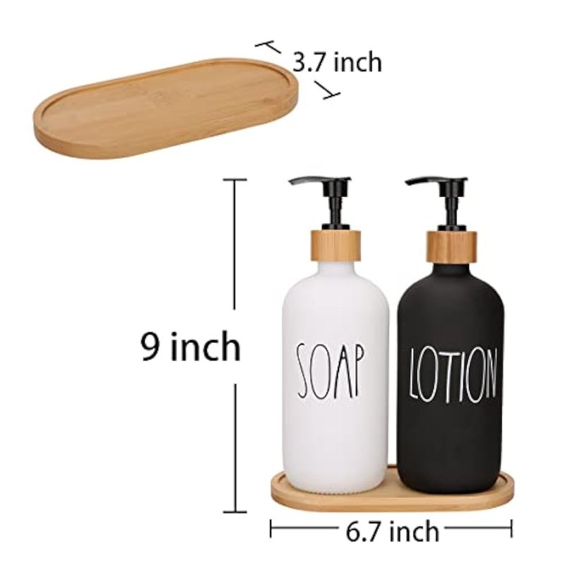 AfooBezos Soap Dispenser Bathroom Set, Hand Soap and Lotion Dispenser Set with Tray for Bathroom, Black and White Bathroom Decor Modern Farmhouse Decor Kitchen Art Dish Soap Holder (Black & White) - Image 2