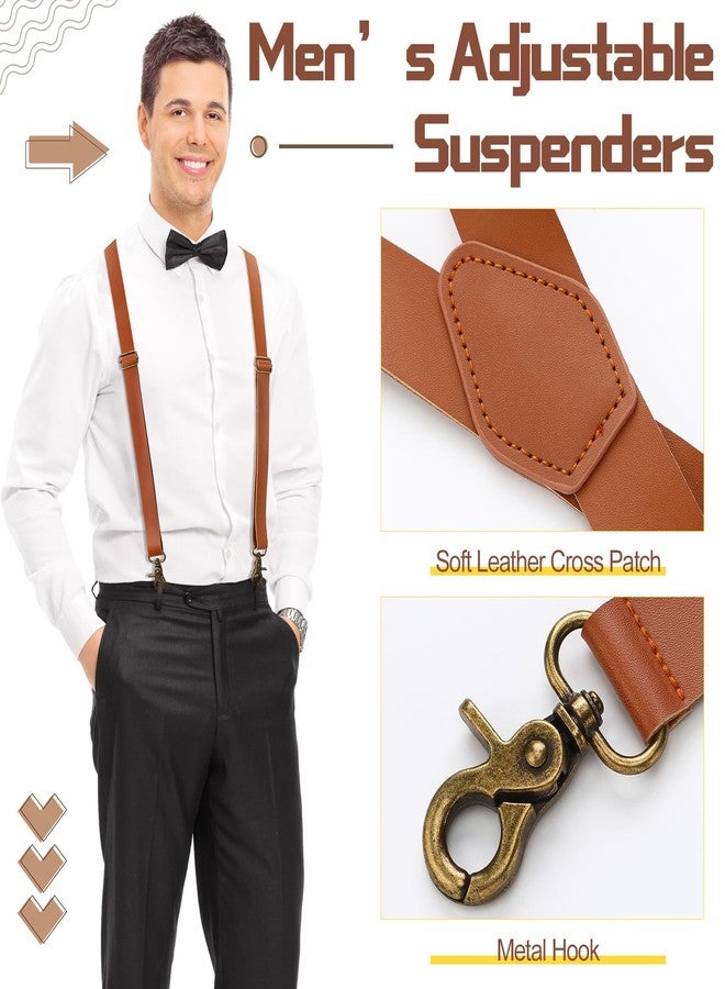 Silicherry 2 Pcs X-Suspenders for men Brown Leather Suspenders Adjustable Back Strap with Swivel Hooks for Jeans Wedding Groomsmen - Image 4