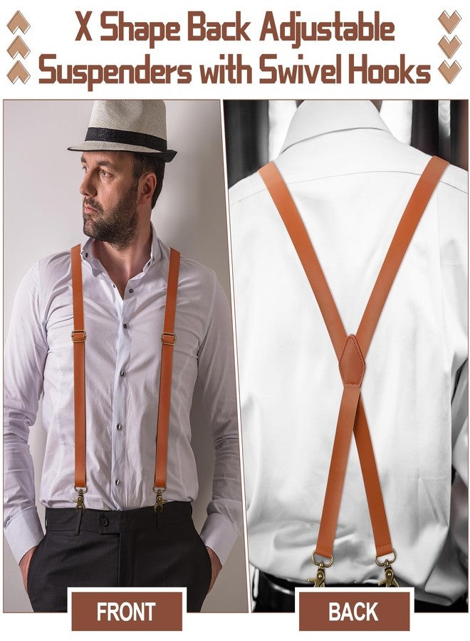 Silicherry 2 Pcs X-Suspenders for men Brown Leather Suspenders Adjustable Back Strap with Swivel Hooks for Jeans Wedding Groomsmen - Image 5