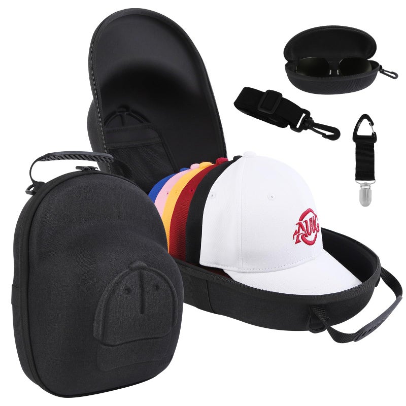 Anguu Hat Travel Case Hard Hat Carrier Organizer with Clip  Glasses Storage Holds 6 Baseball Caps for HomeTravel  Black