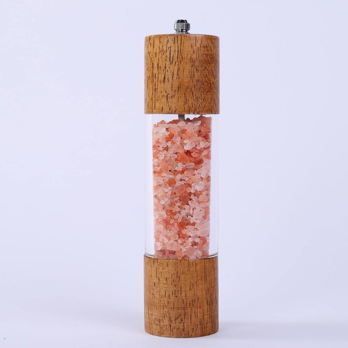 WOODEN SALT AND PEPPER GRINDER 8 INCHES MANUAL PEPPER MILLS WOOD SHAKERS WITH GLASS WINDOW REFILLABLE HAND SPICE DISPENSER FOR KITCHEN LARGE