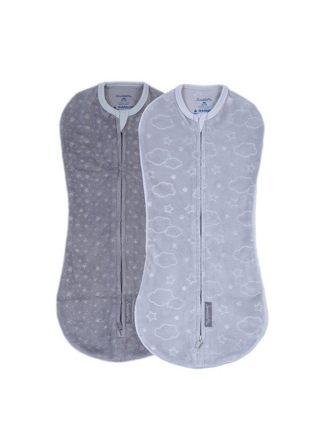 SwaddleMe By Ingenuity Compression Swaddle Pod In Velboa Two Way Zipper For Easy Changes Improves Sleep & Calms Startle Reflex 0 2 Months 2 Pack Clouds & Stars - Image 1
