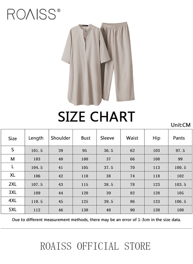 Women Loose Fit Solid Color  Embellished Maxi High-Rise  Dress with Stand Collar Short Sleeves V Neckline Button Up Closure and Flared Hemline A Line Silhouette  for Ladies Ramadan Eid al-Adha