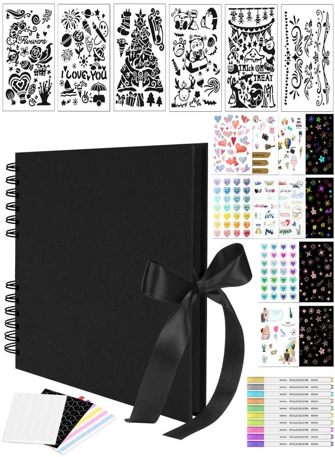 bemece 80 Pages Scrapbook Album with 10 Metallic Markers,Craft Paper Photo Album for Wedding and Anniversary, with Scrapbooking Stickers Corners, Family DIY Scrapbook Accessories - Image 1