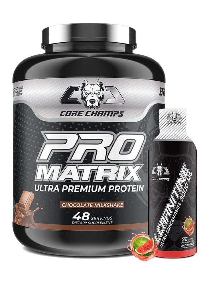 CORE CHAMPS - Bundle L-Carnitine Liquid 3000Mg Watermelon Protein Matrix Chocolate5Lbs - Image 1