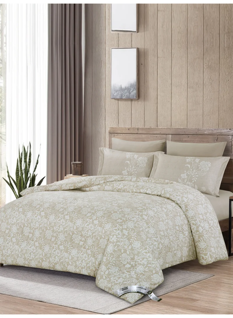 Donetella Printed 4-Pcs Queen Comforter Bedding Set Fits 160x200cm -Includes Comforter, Fitted Sheet, Pillow Shams & Pillowcases – Soft Microfiber Fabric with Soft 350 GSm Filling