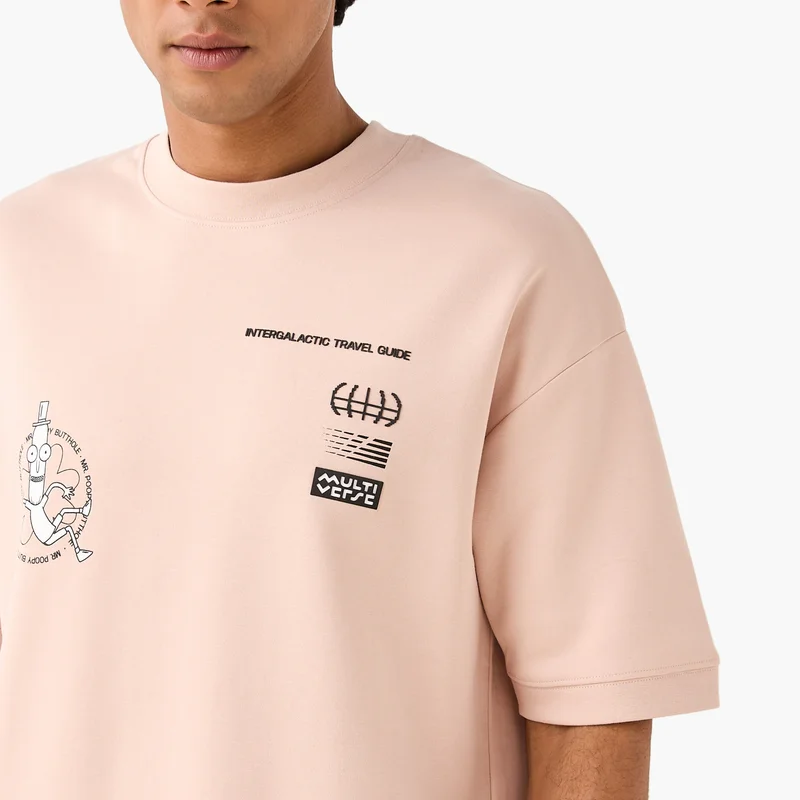 SP Characters Rick and Morty Print Round Neck T-shirt with Short Sleeves