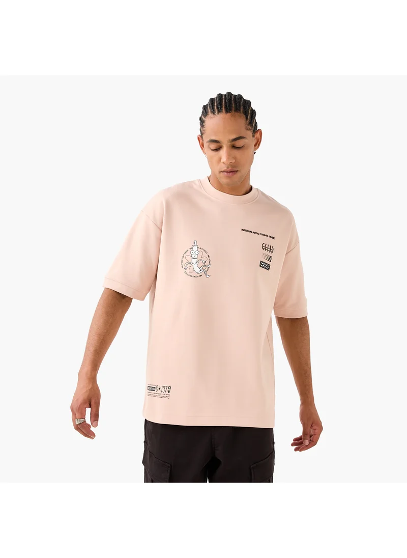 SP Characters Rick and Morty Print Round Neck T-shirt with Short Sleeves