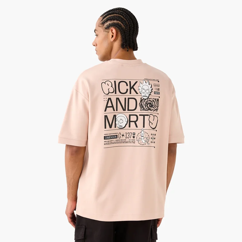 SP Characters Rick and Morty Print Round Neck T-shirt with Short Sleeves