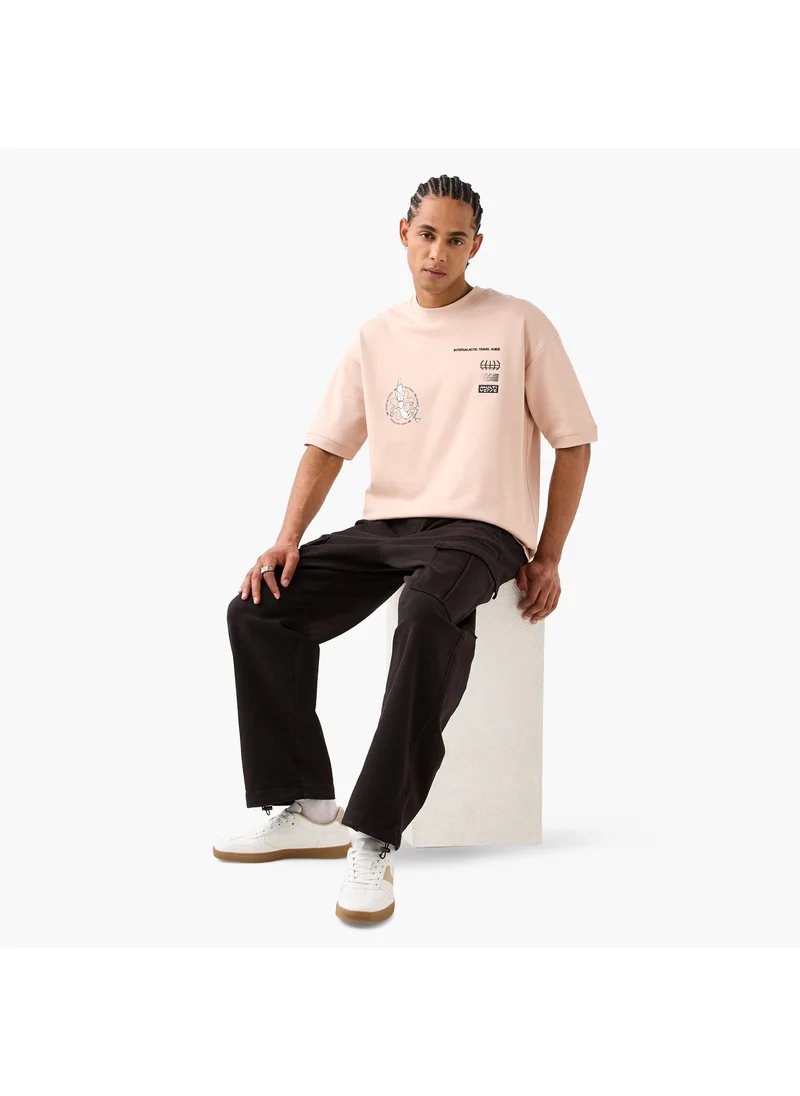 SP Characters Rick and Morty Print Round Neck T-shirt with Short Sleeves