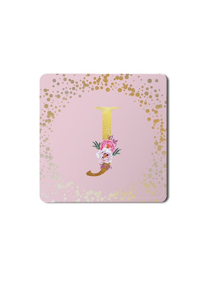 Stylizedd 2 Pack Designer Leather Coasters Mat for Beverage Drinks- Custom Monogram Initial Letter Floral Pattern Alphabet - J (Pink) - Image 1