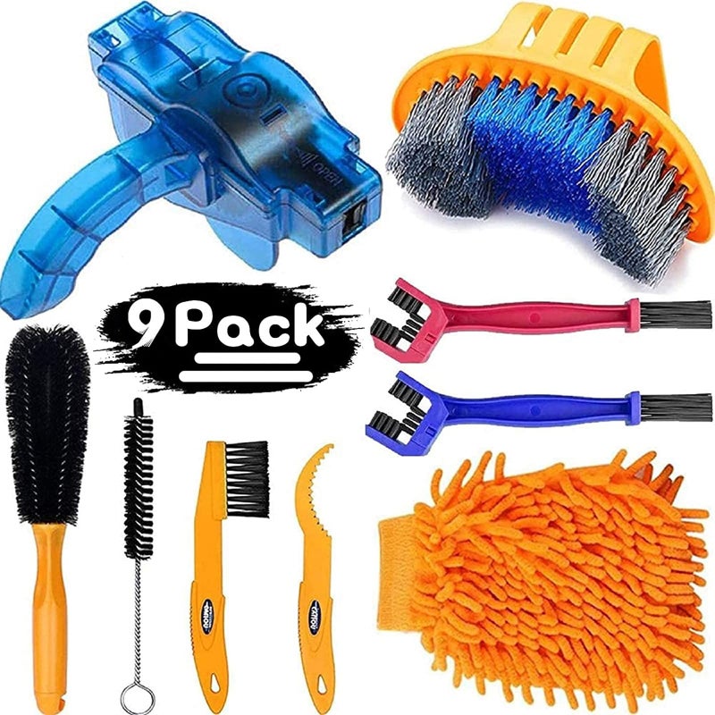focopot Bike Cleaning Kit 9pcs Including Chain Cleaner for CyclingBicycle Clean Brush Tools for MountainMTRoadBMX Bike
