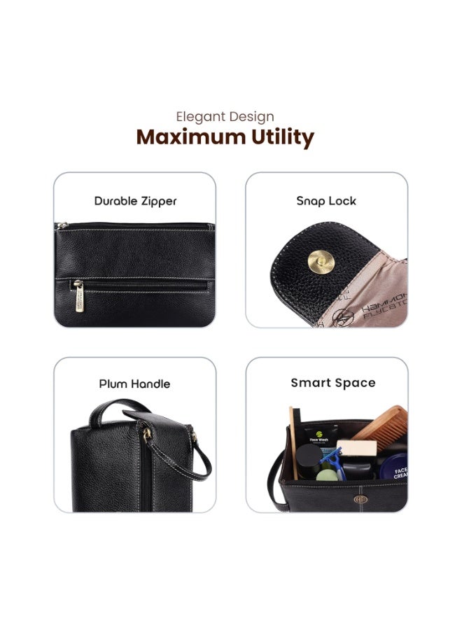 HAMMONDS FLYCATCHER Leather Toiletry Bag for Men and Women - Travel Organizer Pouch, Shaving Kit Bag for Men, Cosmetic Organizer Bag, Toiletry Pouch for Men with Multiple Pockets - Image 3