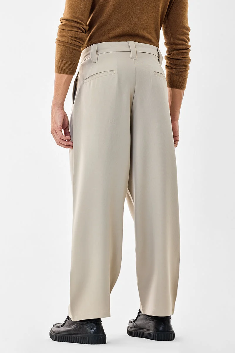 SNITCH Beige Baggy Stretch Trousers for Men | Best Price UAE