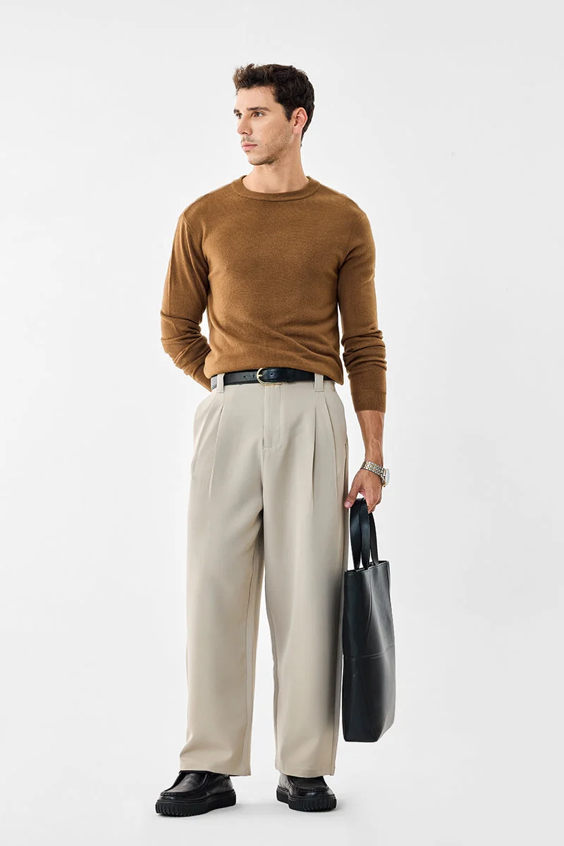 SNITCH Beige Baggy Stretch Trousers for Men | Best Price UAE