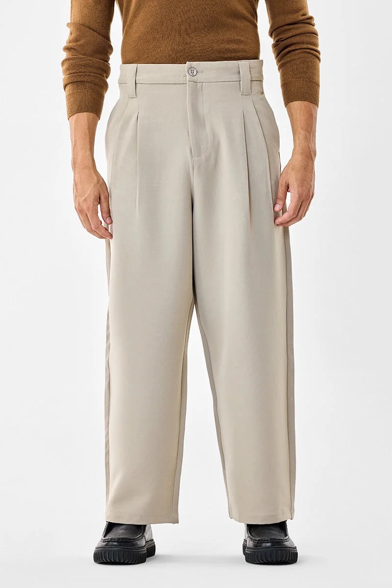 SNITCH Beige Baggy Stretch Trousers for Men | Best Price UAE