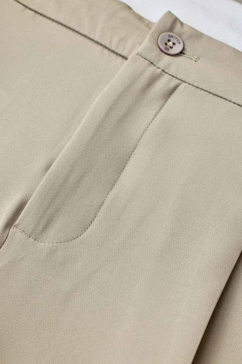 SNITCH Beige Baggy Stretch Trousers for Men | Best Price UAE