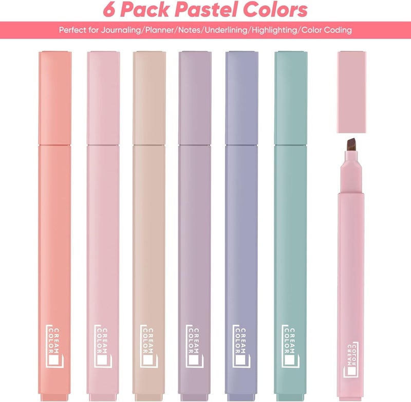 Radiant Aesthetic Pastel Highlighters and Pens, No Bleed, Chisel Tip, for Journaling, Note Taking, School Supplies (Pack of 6) (Single Tip) - Image 2