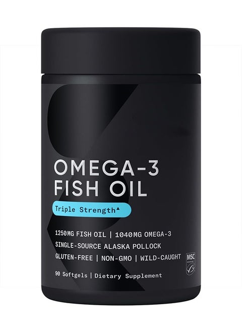 Omega-3,triple Strength, 1250 Mg, Made with ALASKAOMEGA, with Triglyceride EPA & DHA | Heart, Brain & Joint Support | IFOS 5 Star Certified, Non-GMO & Gluten Free - 90 Softgels