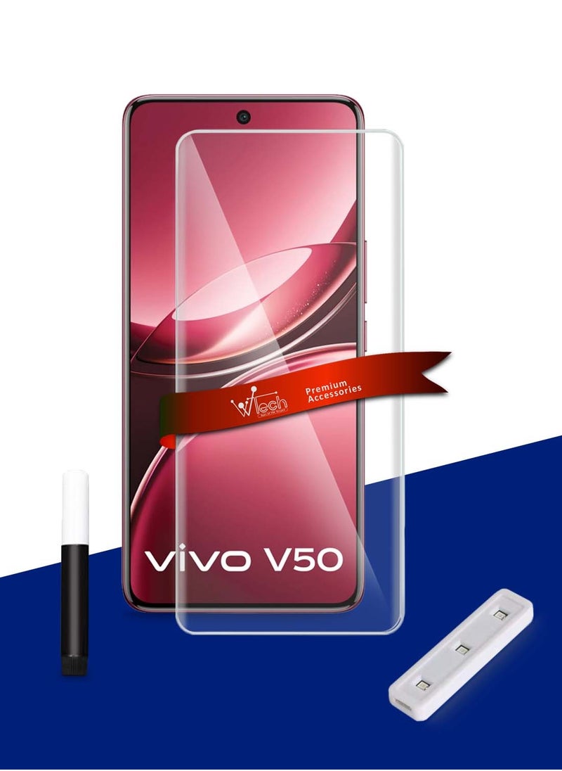 Wtech vivo V50 5G 2025 Premium Curved Edges UV Full Glue Full Cover Tempered Glass Screen Protector (MSGUCN) - Clear  - Image 1