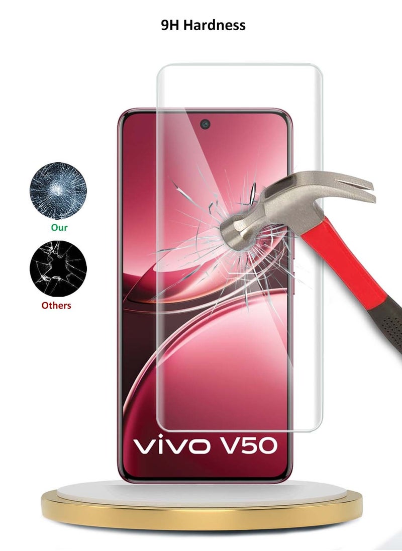 Wtech vivo V50 5G 2025 Premium Curved Edges UV Full Glue Full Cover Tempered Glass Screen Protector (MSGUCN) - Clear  - Image 2