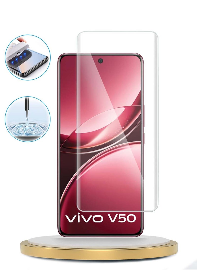 Wtech vivo V50 5G 2025 Premium Curved Edges UV Full Glue Full Cover Tempered Glass Screen Protector (MSGUCN) - Clear  - Image 3
