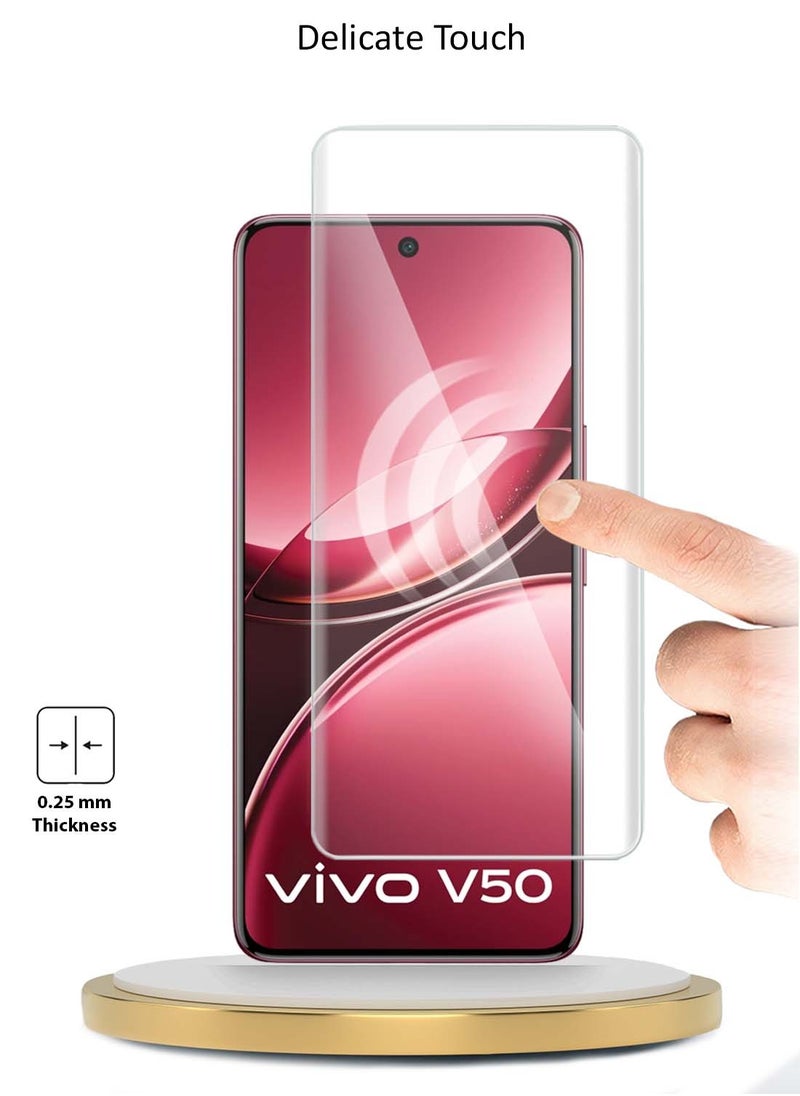 Wtech vivo V50 5G 2025 Premium Curved Edges UV Full Glue Full Cover Tempered Glass Screen Protector (MSGUCN) - Clear  - Image 4