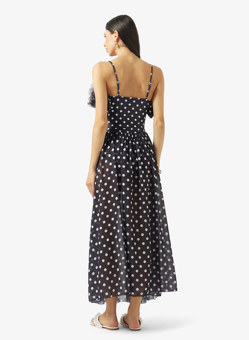 ELLA Polka Print Off Shoulder Swimsuit With Skirt - Image 2
