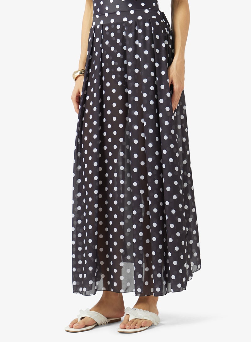 ELLA Polka Print Off Shoulder Swimsuit With Skirt - Image 4