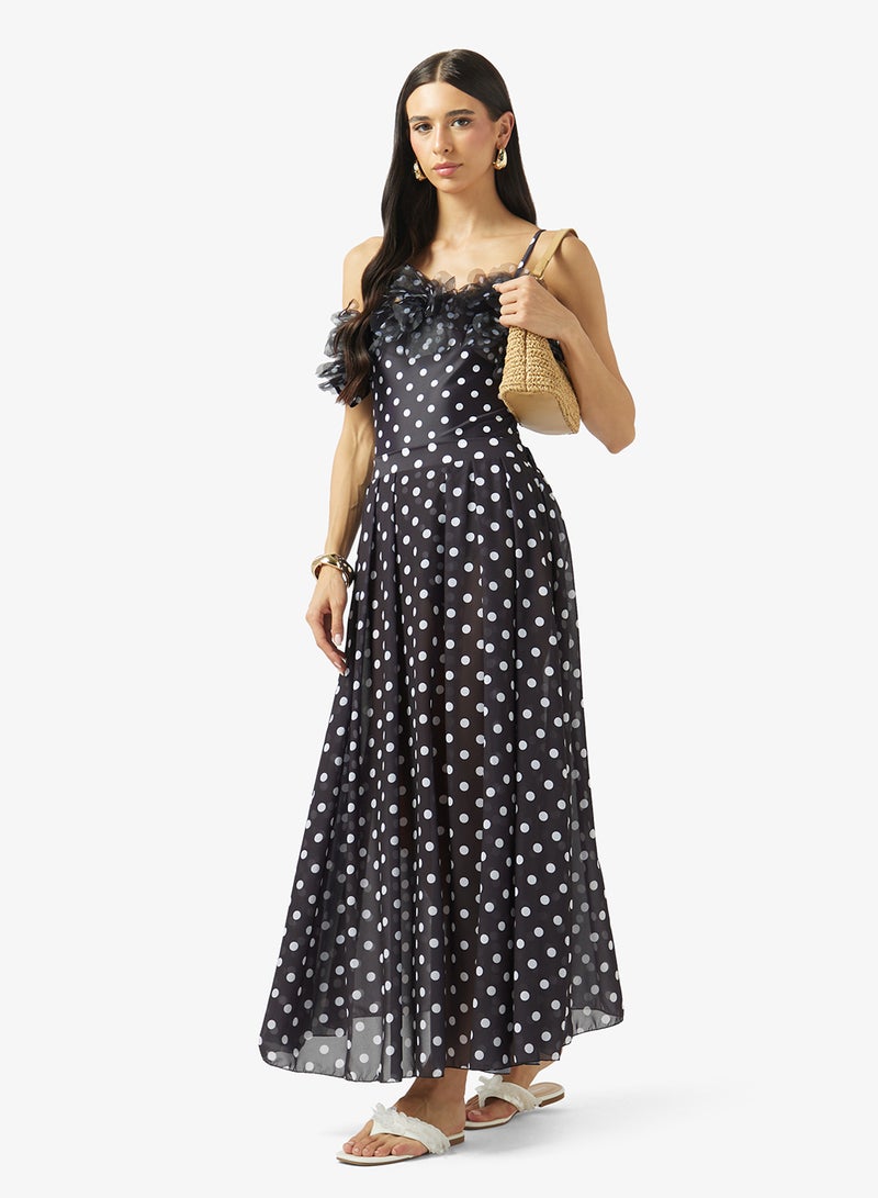 ELLA Polka Print Off Shoulder Swimsuit With Skirt - Image 5