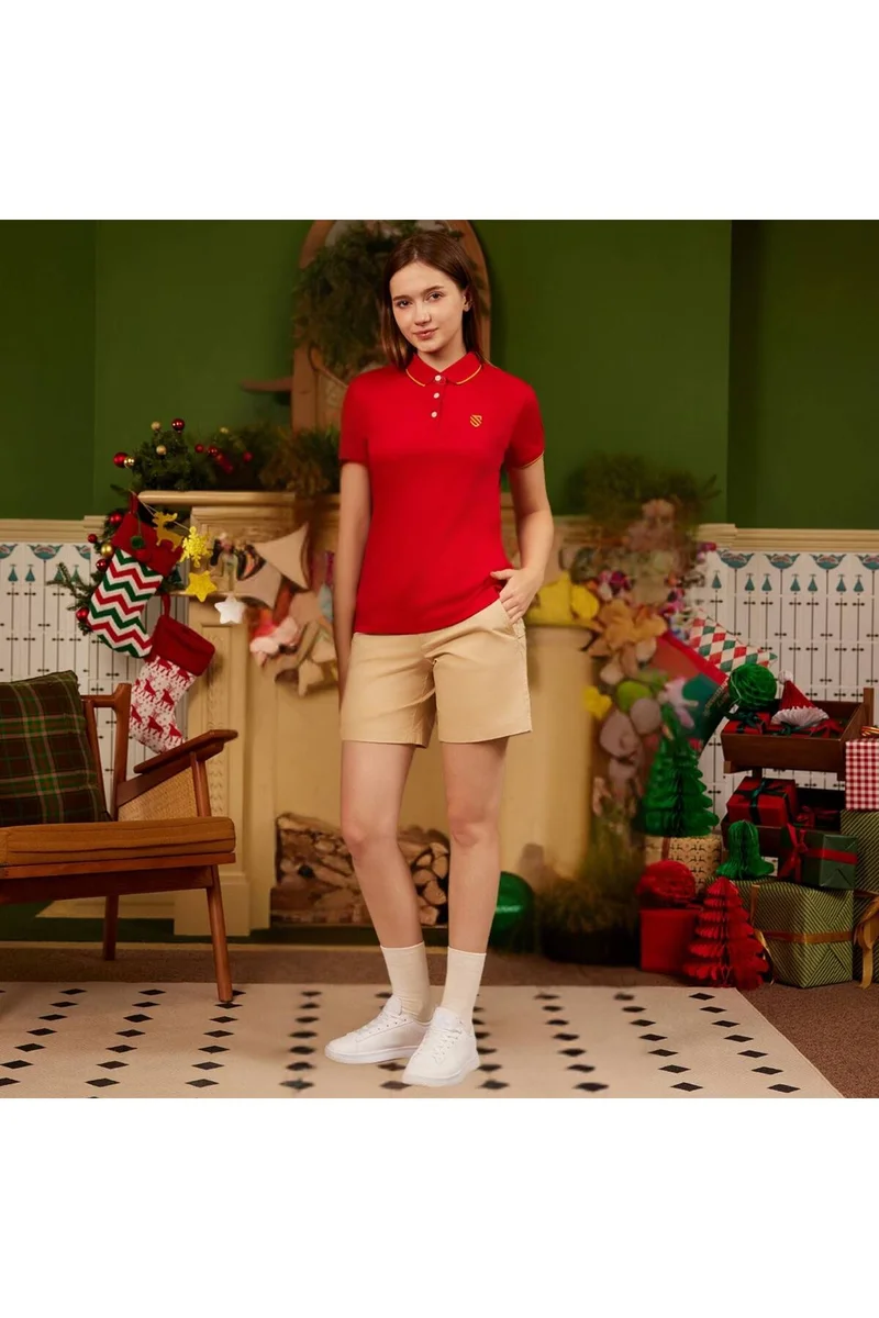 GIORDANO Red Slim Fit Polo for Women